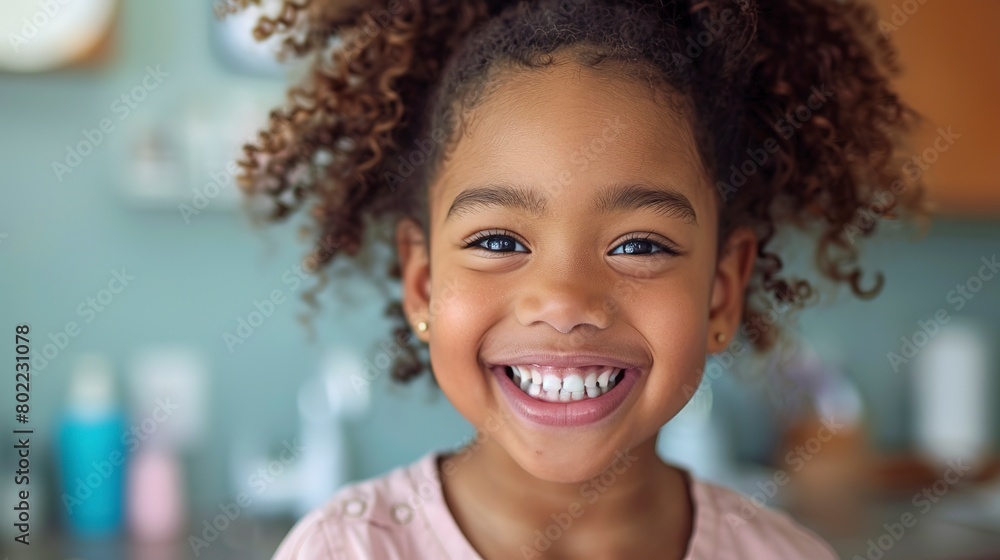 Poster Child laughing with dentist, joy in care, close up, positive dental visit, bright smile 