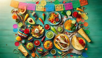 Festive Cinco de Mayo Table Setting in Flat Lay Perspective