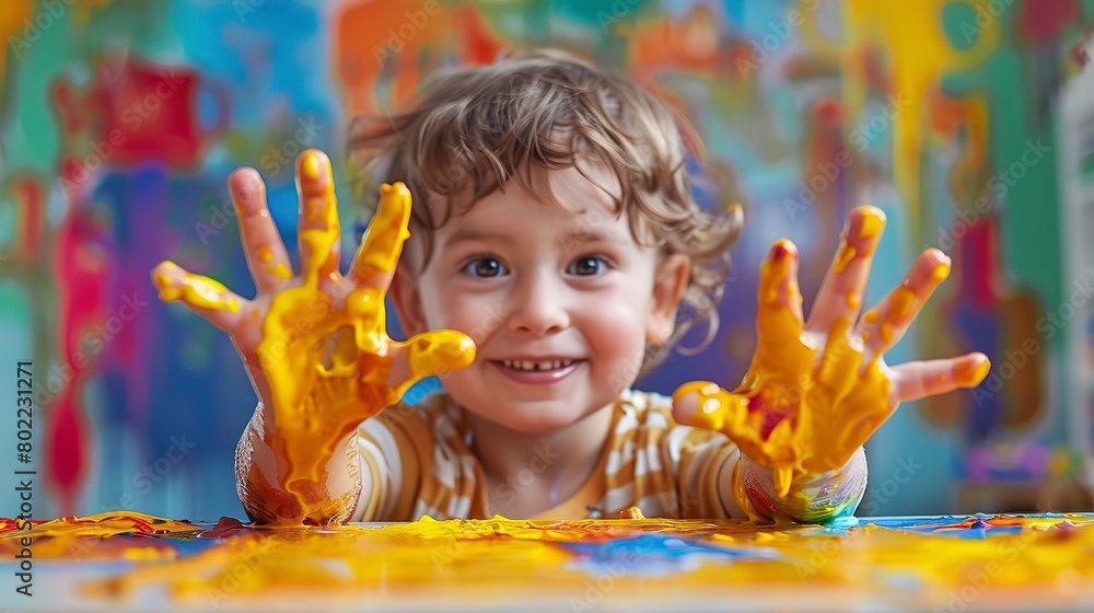 Wall mural Pediatric occupational therapy, hands-on play, skill development, close up, joy in progress, engaging colors 