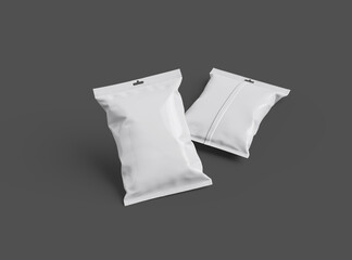 Naklejka premium Realistic 3d rendered package for food snack, chips, cookies, peanuts, candy on a dark background