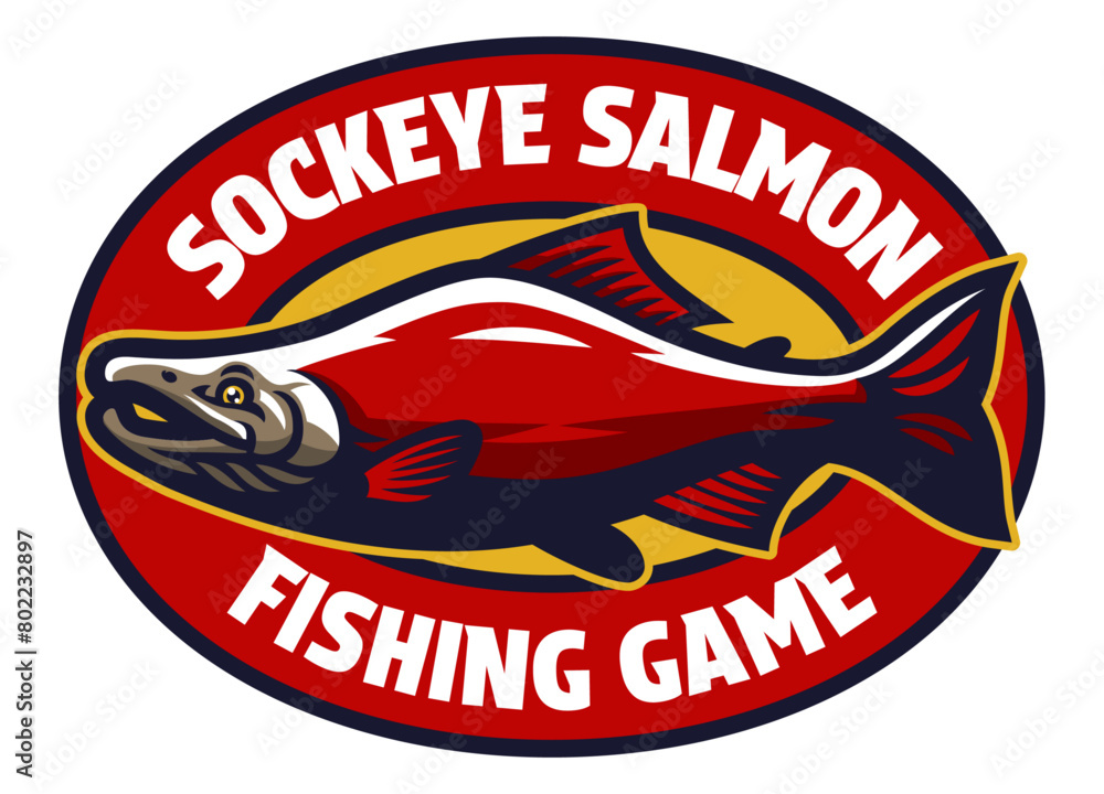 Wall mural sockeye salmon fish mascot logo illustration