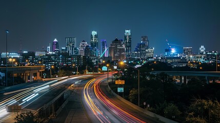 Fototapeta premium A photograph of a city at night from the road view 