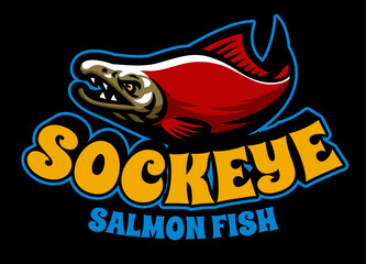 Sockeye Salmon Fish Mascot Logo Isolated