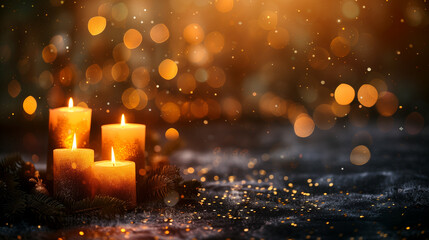 glowing candles in a festive setting concept for the advent season, created with generative AI technology