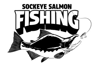 Sockeye Salmon Fishing T-Shirt Design in Black and White