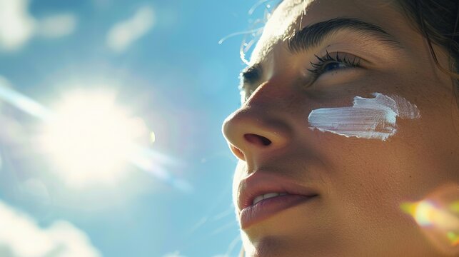a woman outdoors applying sunscreen