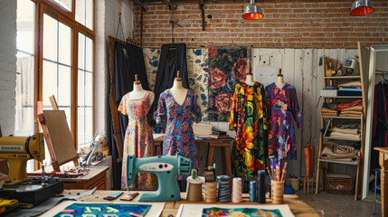 Interior of Designer Studio with Fabrics and Mannequins