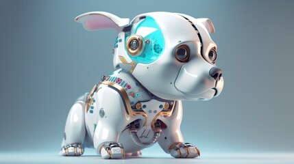 The Whimsical  unique white robot dog in a futuristic and artistic setting. Generative AI