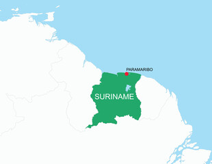 High detailed map of Suriname. Outline map of Suriname. South America