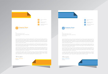Business style letterhead template design, Corporate modern simple clean letterhead with blue and yellow print ready colour, vector template, 