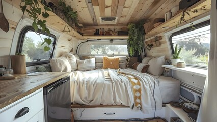 Creating a Cozy Bedroom in a Portable Camper. Concept Camper Makeover, Portable Living, Cozy Decor, Small Space Living, DIY Renovations