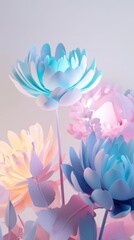 A creative paper flower arrangement sits elegantly against a pristine light background. Whimsical Paper Blossoms. Generative AI