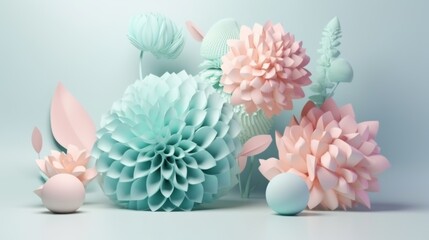 Whimsical Paper Blossoms. A creative paper flower arrangement against a pristine light background.