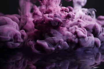 A stunning close-up of swirling purple ink against a stark black background. Generative AI