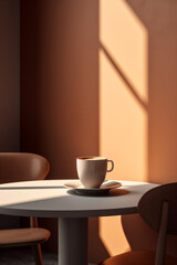 A coffee cup rests peacefully on a table. The Serenity of Morning Brew. Generative AI