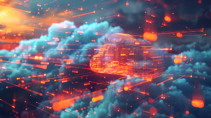 Obraz premium Fast Data Transfer and Backup, Cloud migration as file integration and upload 3D illustration concept 
