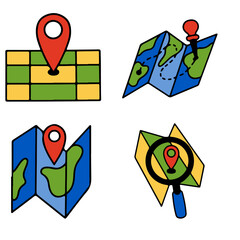 colorful map set icon