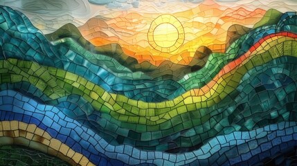 Obraz premium Chineese nature Mosaic , rice field, Stained Glass Illusion 