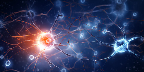 Science background with glowing neurons. Electrical connections of human cells 