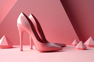 A pink high heeled shoe gracefully perched on top of a table. Generative AI