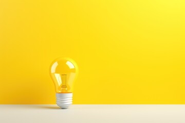 Yellow backdrop with illuminated lightbulb on a white platform symbolizing ideas and creativity business concept creative thinking innovation