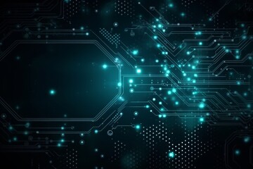 Obraz premium A computer circuit board illuminated by mesmerizing blue and green lights, creating a futuristic and cutting-edge display. Generative AI