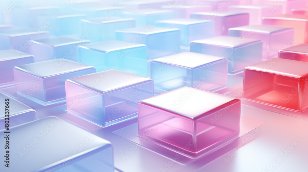 Poster shiny glass boxes stacked on top of each other, reflecting light and creating a dazzling display of 