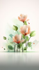 A beautiful painting featuring a bouquet of flowers and leaves delicately displayed on a white background. Whispers of Nature. Generative AI