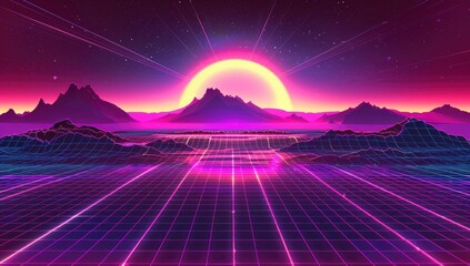 A synthwave background with neon purple and pink hues