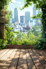 Urban Oasis: Serene City Balcony Garden Overlooking Skyline