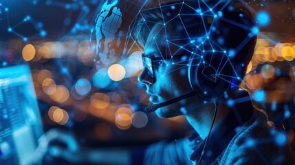Fototapeta premium Businessman looks at graphs and charts showing market growth trends. Leverage this valuable information to inform strategic decisions and capitalize on emerging opportunities.