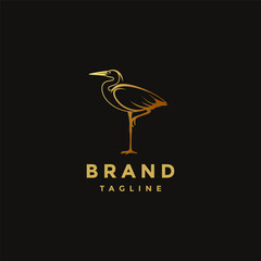 Obraz premium Elegant Golden Heron Bird Logo Design. Golden Stork Bird Silhouette Lines Logo Design.