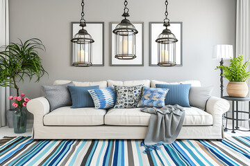 Living Room Interior with a Frame Poster Mockup Design 3D Render 3D Illustration with ISO