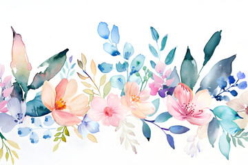 A vibrant watercolor spring banner with blooming flowers, perfect for holiday and seasonal celebrations.