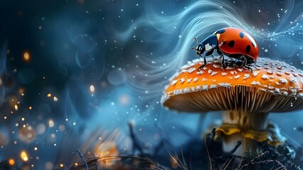 Ladybug in a Fantasy Scene: Overcoming Obstacles with Determination. Concept Fantasy Scene, Determination, Ladybug, Overcoming Obstacles
