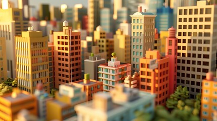 City skyline of  building, golden and red Material in 3d.