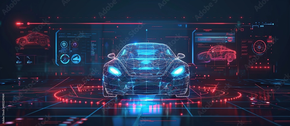 Aufkleber hologram auto in low poly style, scanning and automobile data analysis. car auto service.