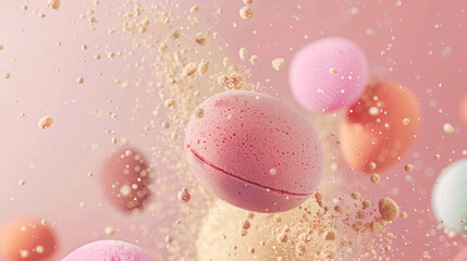 Decorative cosmetics and makeup sponges flying 