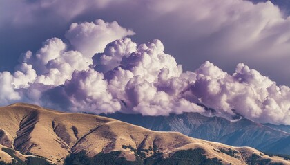 Abstract fantasy landscape purple Cumulus clouds aesthetic background