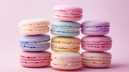 Obraz premium Colorful macarons stacked neatly in pastel hues.