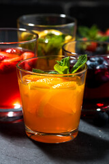 fruit lemonades in assortment, vertical closeup