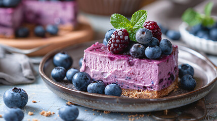 Delicious blueberry dessert on plate