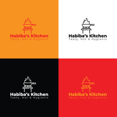 Restaurant logo with spoon and fork icon, the modern concept of lines.