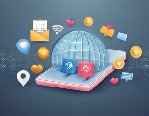 3d render Social media icons marketing concept
