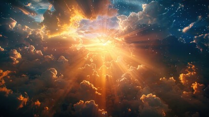 Heavenly Illumination: Cross-shaped Light Beams of God's Love and Grace Blessing the World with Divine Presence and Spiritual Truth