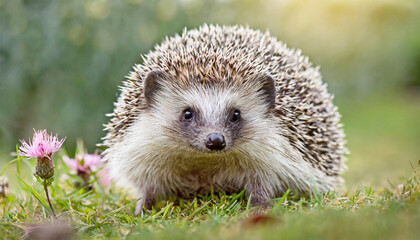 Cute hedgehog in a meadow.