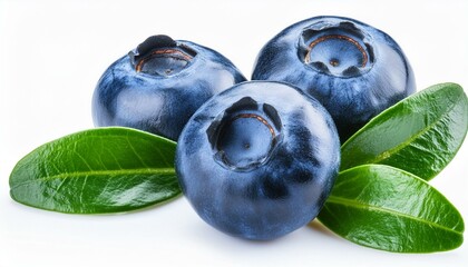 Blueberry isolated. Blueberry with leaves on white. Bilberry on white background. Full depth of field.