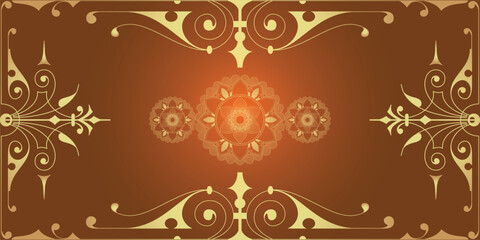 Elegant Golden With Gold, Filigree Decor On Ornate Envelope Red Background. Luxury Floral Seamless Pattern, Button-Tufted Texture, Blazon In Vintage Style. Vector Floral Swirl Background Design - Rich