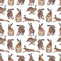 Fototapeta premium Seamless Pattern with Hares Rabbits