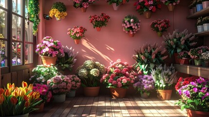 Colorful Florists Shop A Vibrant D Display of Fresh Blooms and Organic Beauty